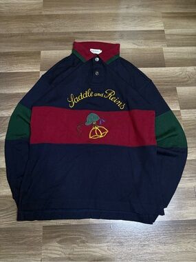 PALAZZO Saddle and Reins Men's Polo Shirt Navy Burgundy Green Long Sleeve 44